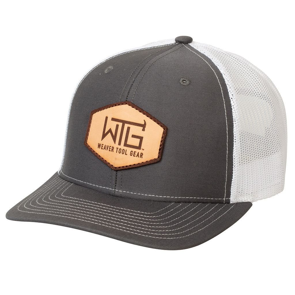Cap with Leather Patch, Charcoal/White