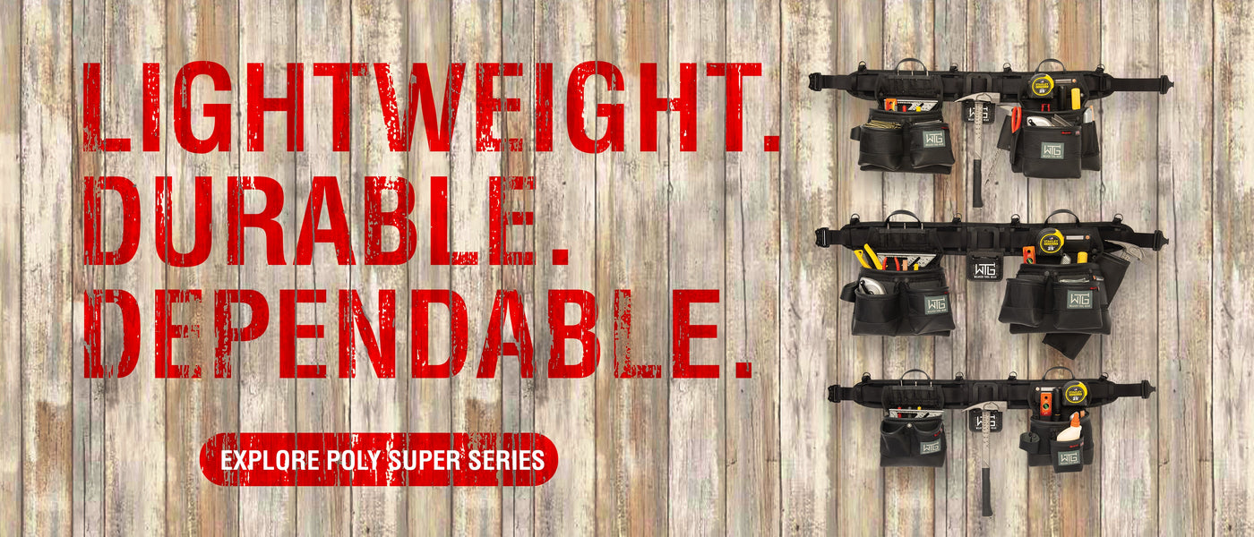 Black Weaver Tool Gear belts loaded with tools beside “Lightweight. Durable. Dependable.” text.